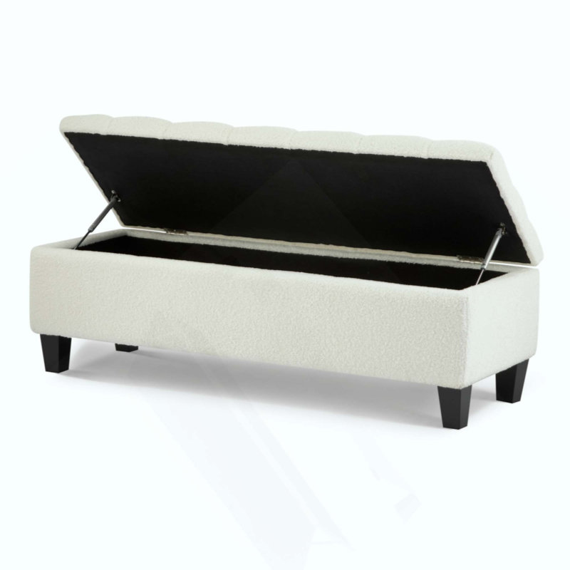 Ottoman Bench With Storage, Boucle Surface, Rubber Wood Legs, 300 Lbs Capacity