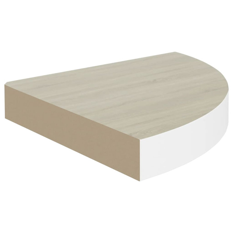 Wall Corner Shelf Floating Corner Shelf Wall Mounted Display Shelf, Oak/White, 1.5" H x 13.8" W x 13.8" D