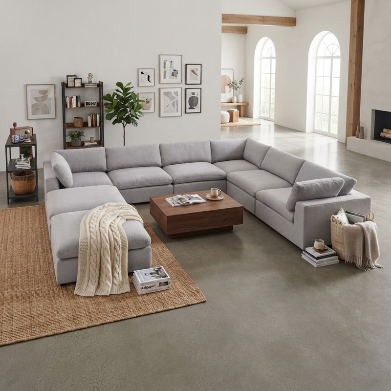 Canapé modulaire rembourré 8 pièces Nuccio, Gris clair