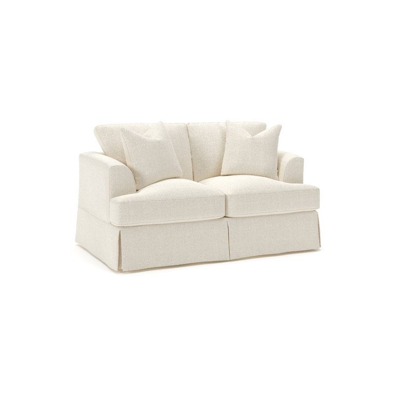 Lucia 65.5" Recessed Arm Slipcovered Loveseat, Davis Pearl Bouclé Performance