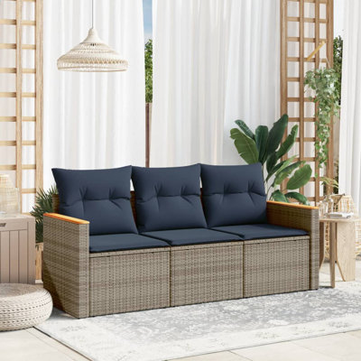 Ensemble de canapé de patio 4 pièces avec coussins en rotin de polyester noir