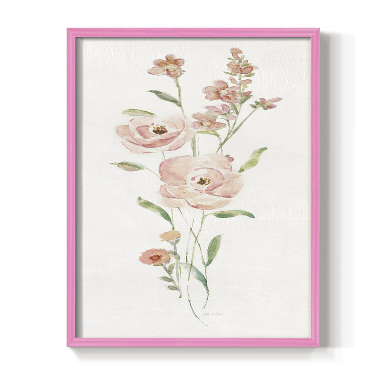 Floral Belle I, reproduction encadrée - bois massif, Rose, H 11 po x l 9 po