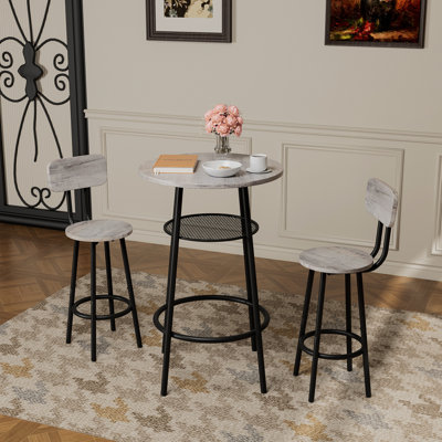 3 Pieces Round Bar Table Set, With Backrest And Partition,Small Dining Table For 2, Breakfast Table 2 Stools For Kitchen, Dining Room