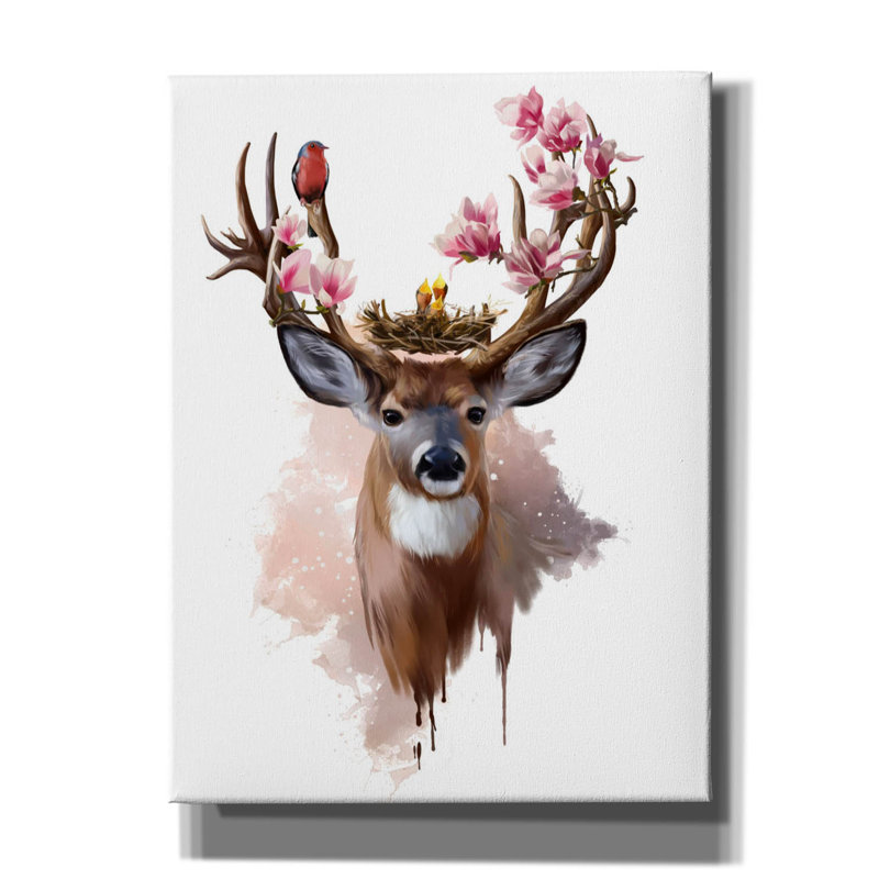 Art mural sur toile Epic Graffiti «Deer Red-seined and Flowers» par Kajenna, 12 po x 16 po, H 16 po x l 12 po