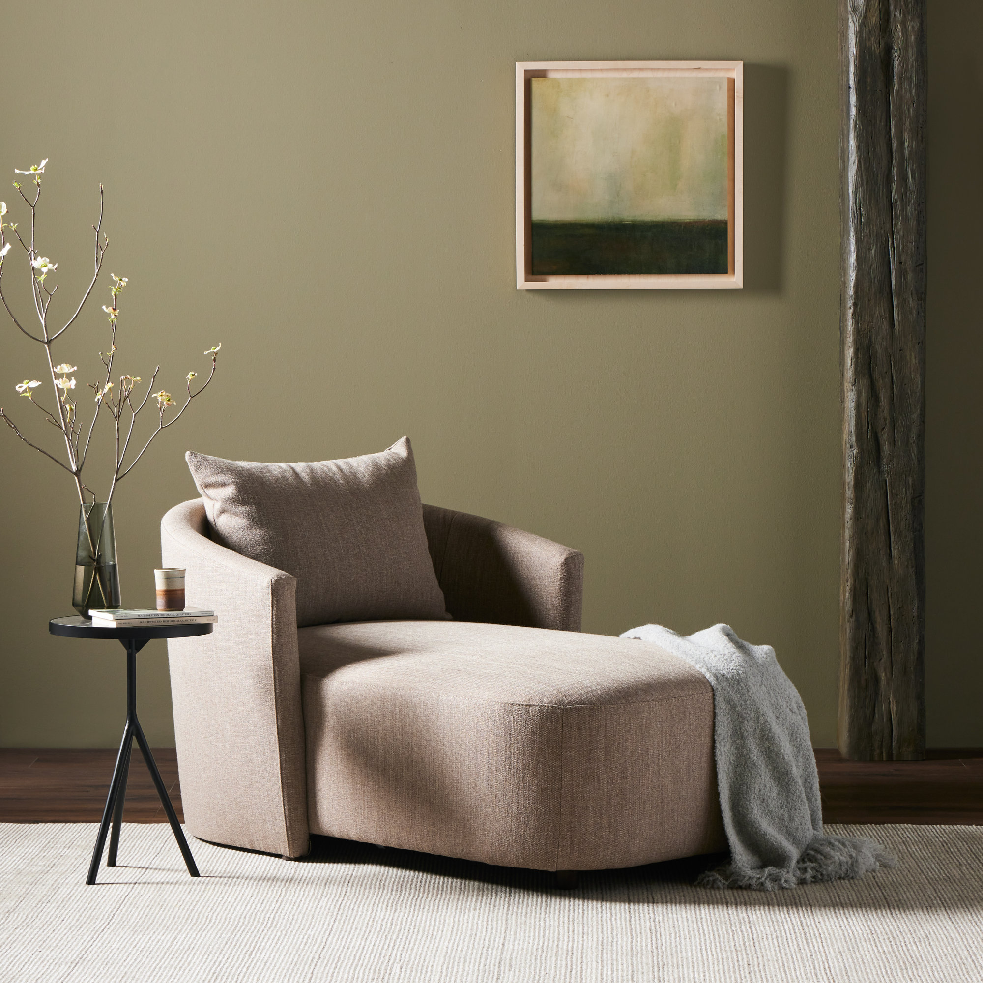Mirage Upholstered Chaise Lounge, Alcala Fawn 70% Polyester/20% Viscose/10% Flax