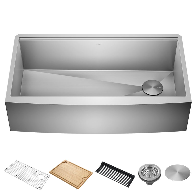 Évier de cuisine KRAUS Kore ™ Workstation Farmhouse, L 36 po x l 20,25 po x H 10 po, Acier Inoxydable
