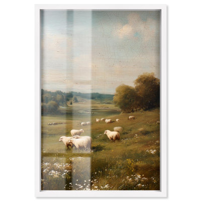 Décoration murale Sheepscape Shadowbox Print Farmhouse par Art Remedy, cadre blanc, 17 x 25