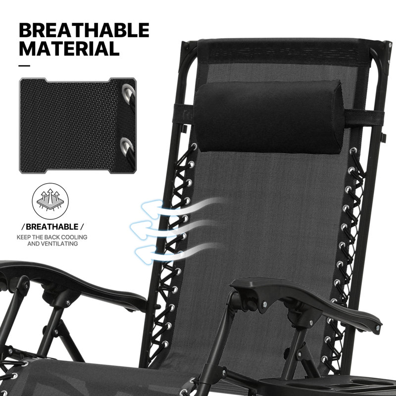 Black Metal Zero Gravity Recliner Lounge Chairs with Canopy