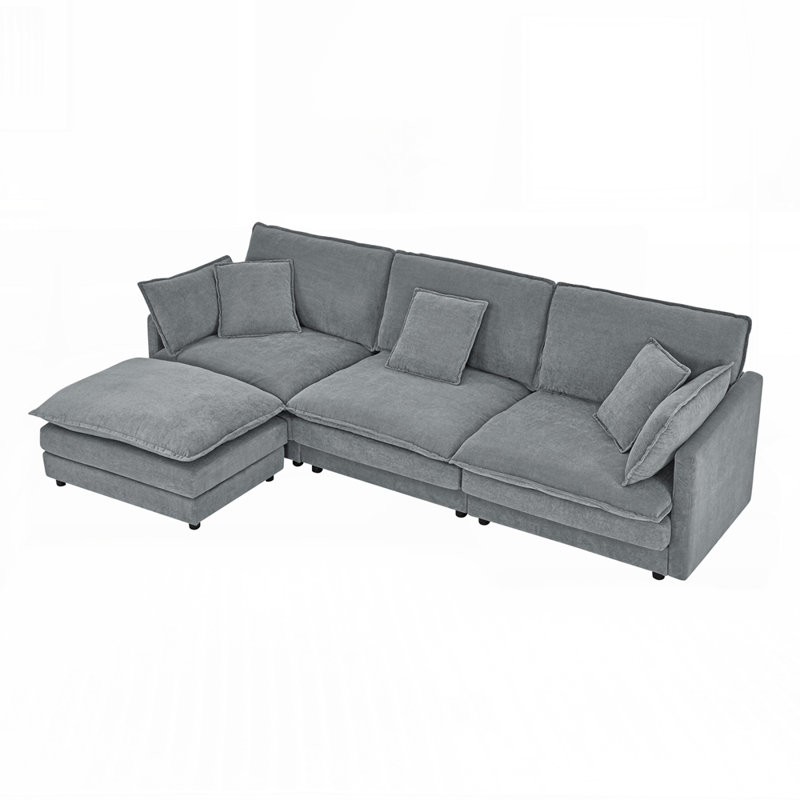 Canapé modulaire en L avec repose-pieds convertible surdimensionné 4 places Modern Home, Gris