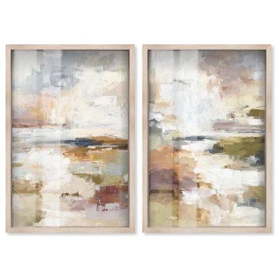 Edge of the Land Serenity Duo Shadowbox Print Boho Wall Decor by Art Remedy, Blonde Frame, 36 x 54