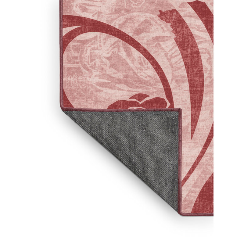 Soft Plush Faye Valentines Modern & Contemporary Abstract Area Rug in Red – Rose Binding, 3x5