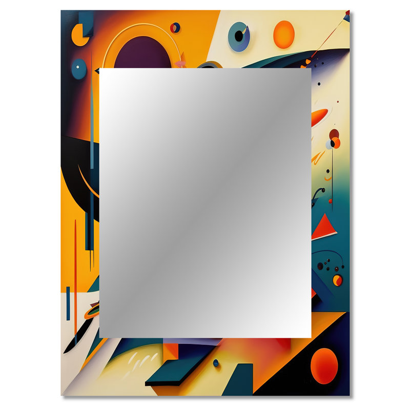 Multicolor Geometric Orange Shapes II - Geometric Wall Mirror, Modern Decorative Mirror, Printed Metal Art, 40" x 30"