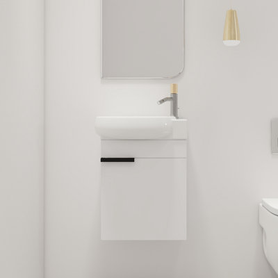Meuble-lavabo mural simple à une porte avec lavabo en céramique blanche 16 po Khyla