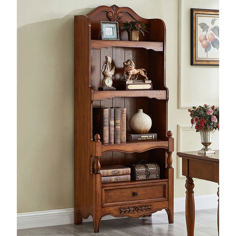Vintage Style Rubberwood Display Shelf with Storage Drawer, Brown