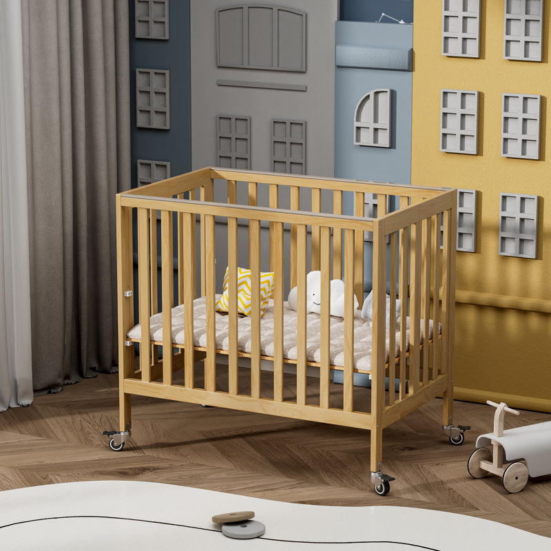 Hiltz Foldable Portable Crib With Mattress, Natural