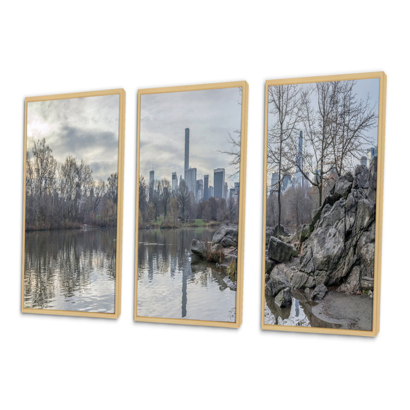 - Photographie de cadre flottant 3 pièces sur toile, H 32 po x l 48 po x P 1 po, Encadrement doré