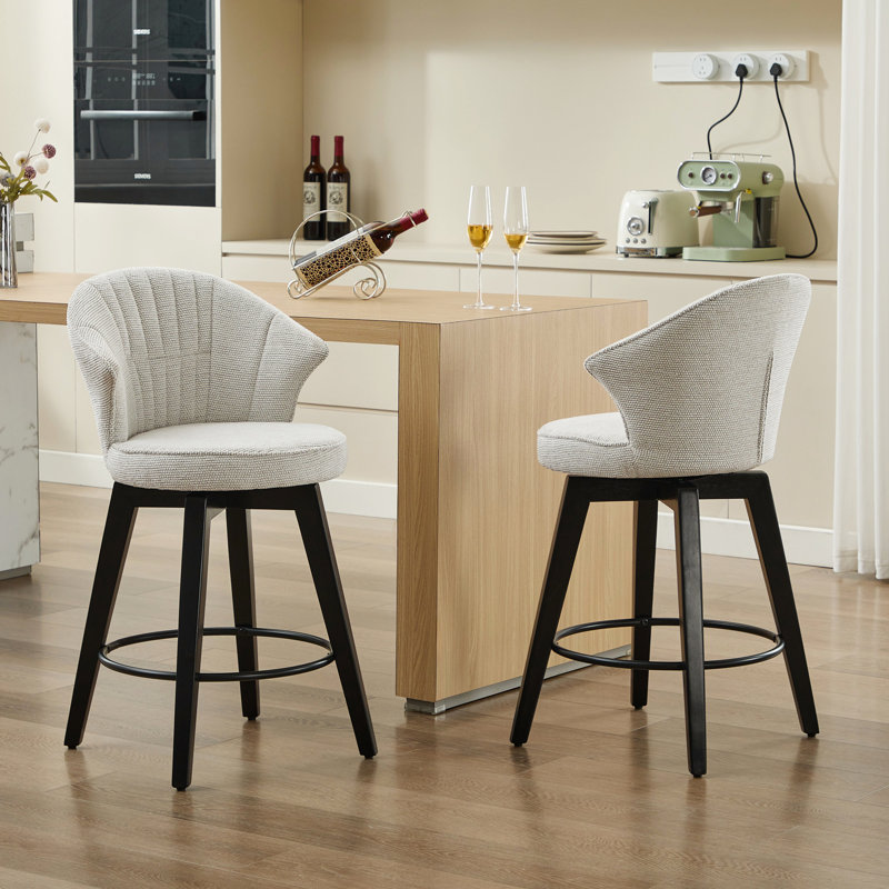 Tabourets de bar pivotants de 25 po à hauteur de comptoir, de 2 - pieds en bois massif, revêtement en chenille, blanc, avec pieds de nivellement pour îlot de cuisine, pub à domicile, tabourets de salle à manger Room Classy