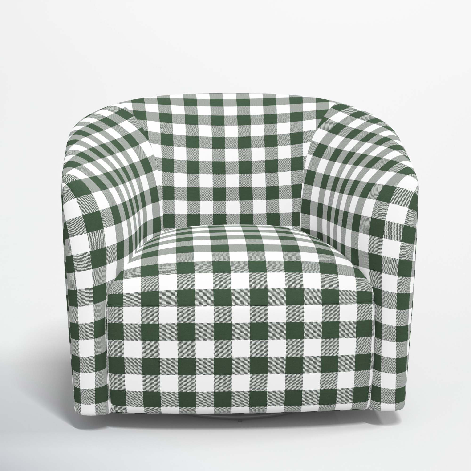 Marita Upholstered Swivel Barrel Chair, Classic Gingham Evergreen