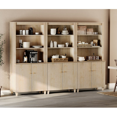 71" Tall Pantry Cabinet With Doors, Modern Farmhouse 3-Column 5-Tier Kitchen Shelf With Adjustable Shelves For Dining Room