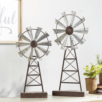 Nitu 2-Piece Metal Windmill Sculpture