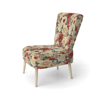 Delicate Flower Symphony - Upholstered Farmhouse Side Chair, Red Accent Chair