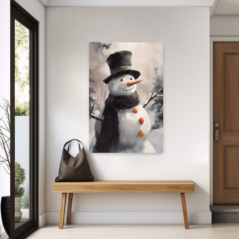 «Gentle Winter Snowman Classic Peaceful Serene Forest Winter», reproduction d'art, 60" H x 40" W
