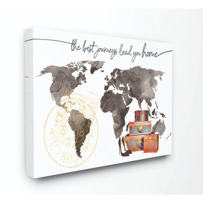 Illustration de chaussures et de bagages par Amanda Greenwood, impression sur carte du monde