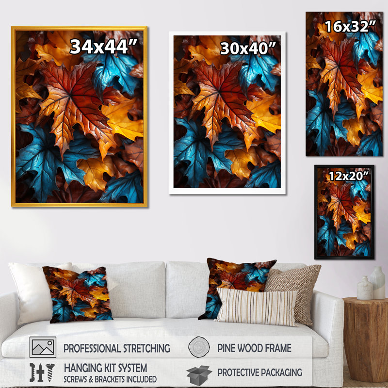 Orange et jaune feuilles d'automne - feuilles, art mural, Toile tendue, H 20 po x l 12 po x P 1 po