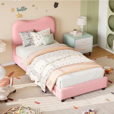 Structure de lit, structure de lit plateforme rembourrée pour enfant avec tête de lit rembourrée Boucle