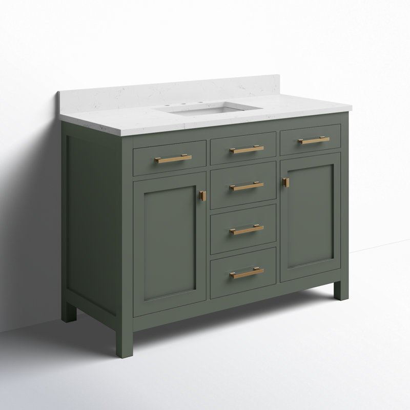 Meuble-lavabo simple Ajhane, Vert rétro / or brossé