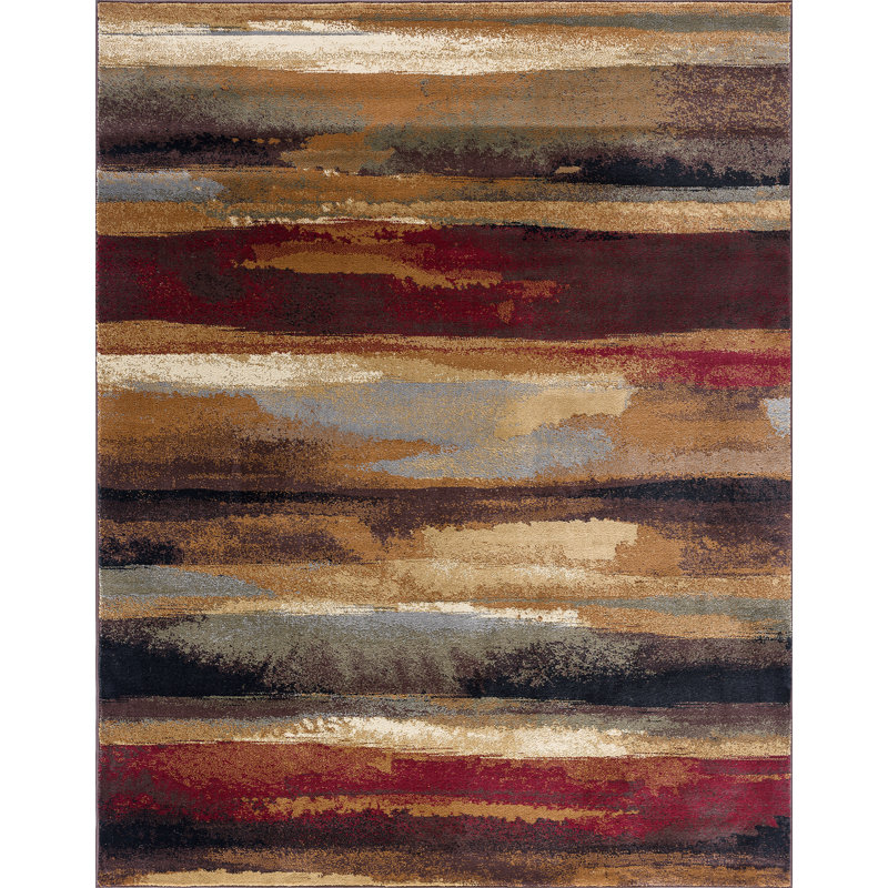 Tapis d'intérieur de style contemporain à motif abstrait brun / rouge / beige Mettler, Rectangle 2 pi x 3 pi
