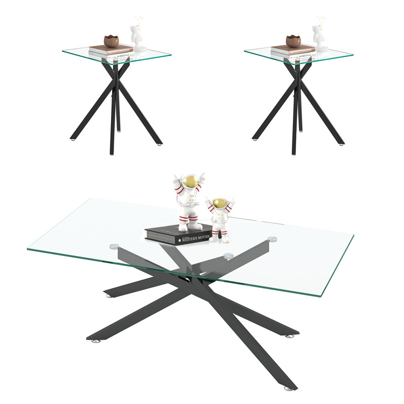 Ensemble de table de salon 3 pièces Skyy comprenant 1 table basse et 2 tables de bout assorties, Noir