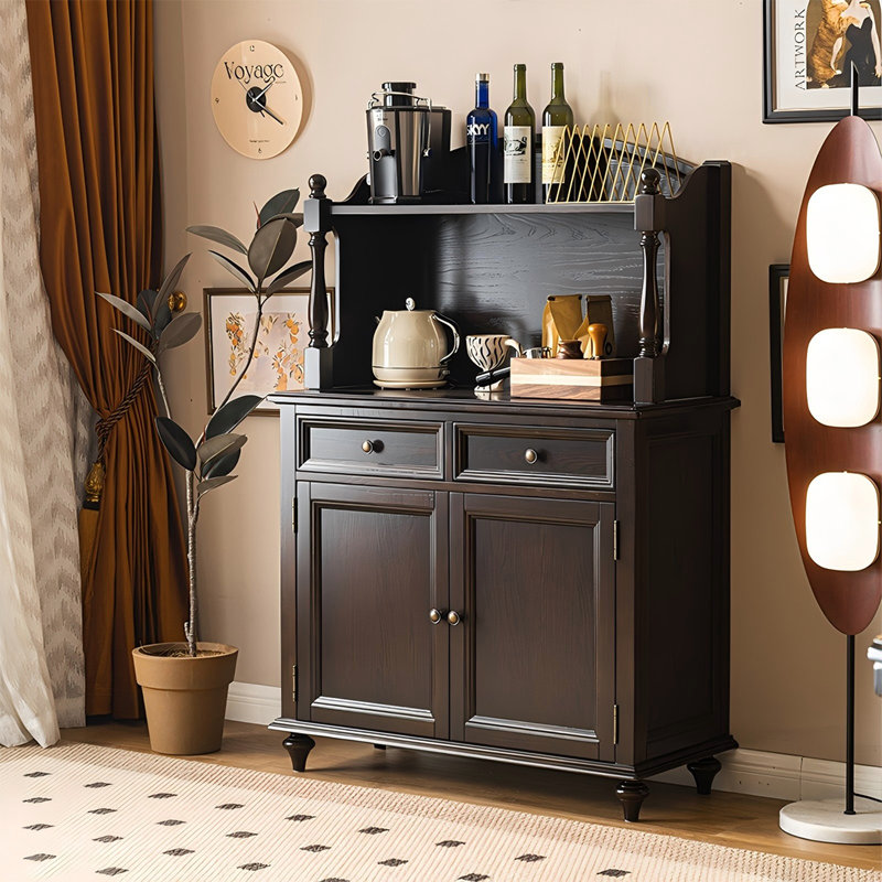 Buffet vintage noir 47,24 ", H 58,66 po x l 47,24 po x P 17,27 po