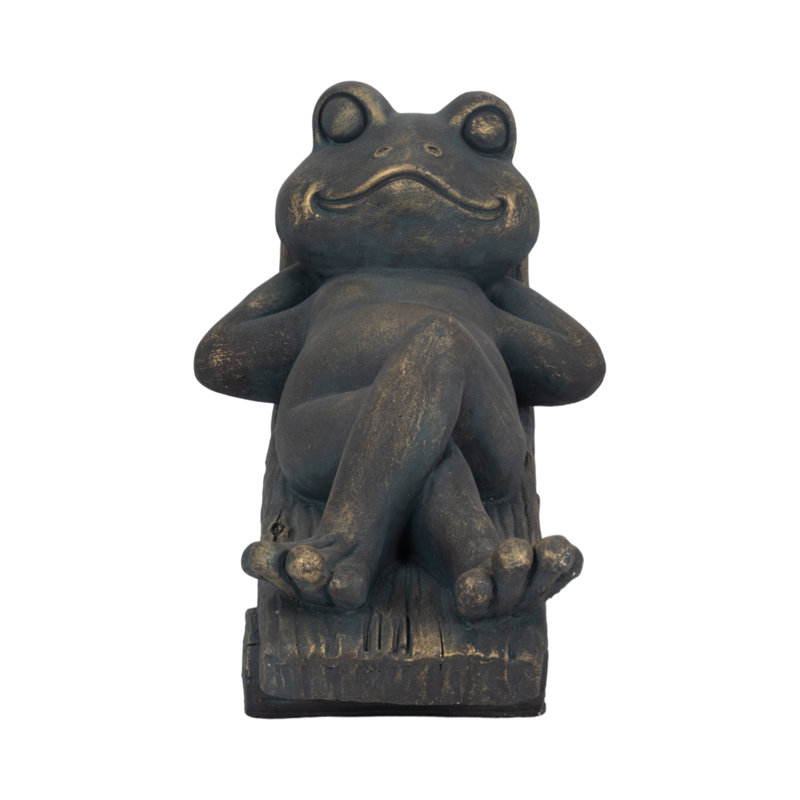 15" Relaxed Frog on Lounger Statue, Bronze Finish Polyresin
