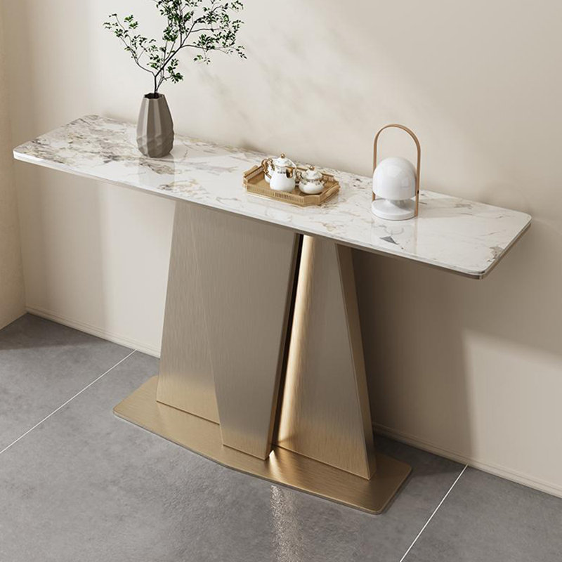 Modern simple sintered stone console table., Gold, 33.4" H x 70.8" W x 13.7" D