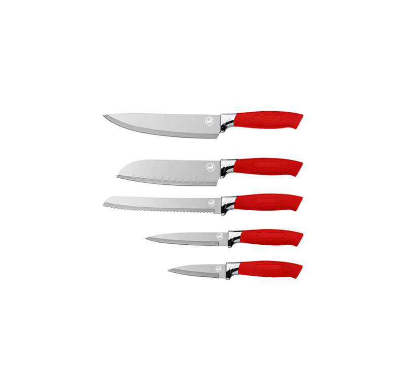 J&Y Lovii 5 Piece Stainless Steel Assorted Knife Set, Red