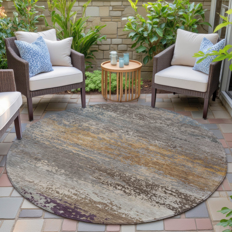 Tapis intérieur / extérieur brun lavable à la machine Xhevrie, Rond 8 pi