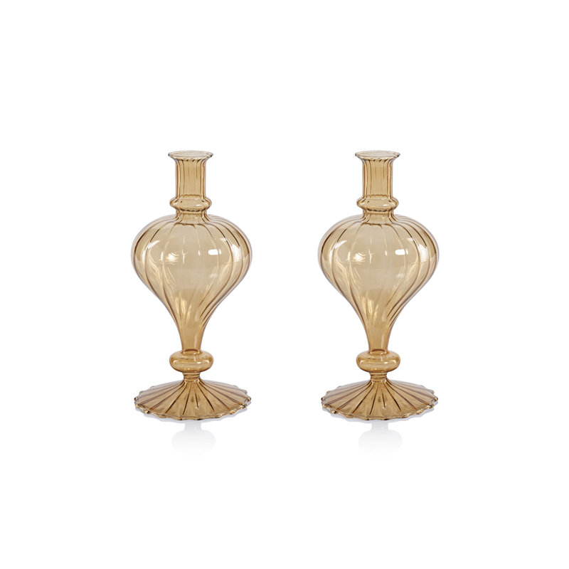 Ensemble de 2 vases en verre spiralé en forme de navet, H 7,5 po x l 3,5 po x P 3,5 po, Ambre clair