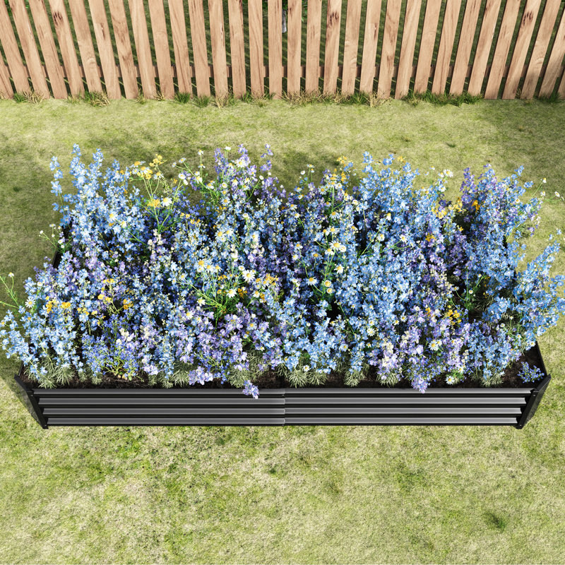 Black Metal Raised Garden Bed, 7.6X3.7X0.98Ft, Facilitates Plant Care 7.6' L X3.7' W X0.98' H  Black, Suitable For Various Plants