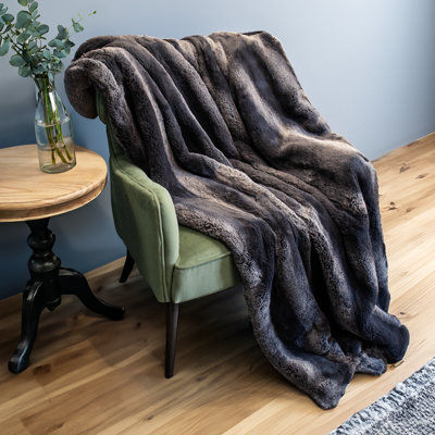 Thomas Collection® Gray Taupe Stripe Plush Faux Fur Dual Sided Throw Blanket Assorted Sizes