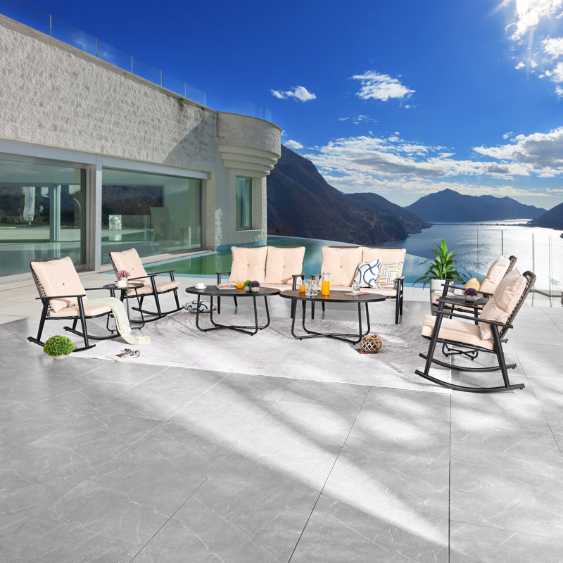 8 - Person Patio Conversation Set with Cushions, Beige