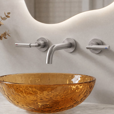 Wall Mounted Solid Brass Two Handle 3-Hole Bathroom Sink Faucet With Drain Assembly