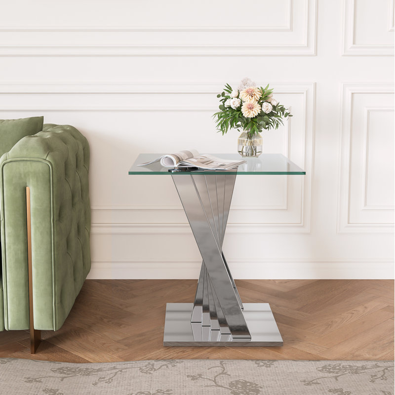 Glass Top End Table, Silver