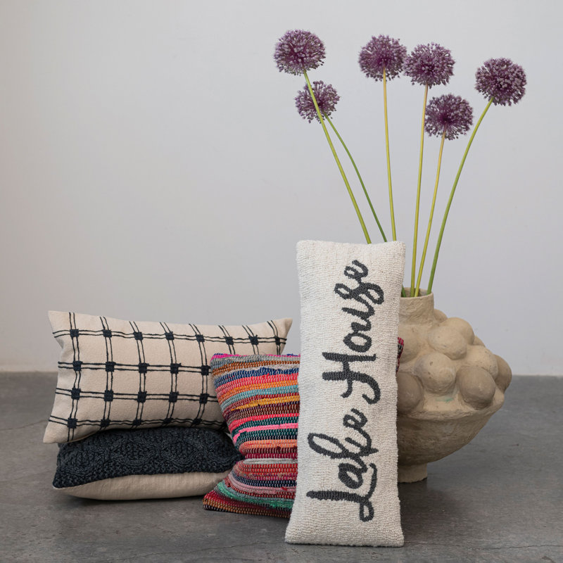 Navy Blue Knitted Cotton Square Throw Pillow