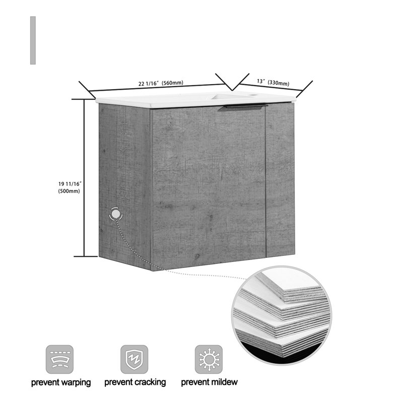 Meuble-lavabo simple 22,28 po avec plateau Kadeeja, Blanc