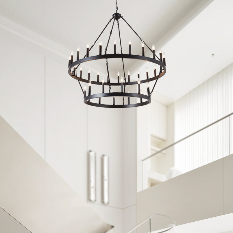 Vilmos 36 - Light Dimmable Wagon Wheel Chandelier, Matte Black, 47.24" W