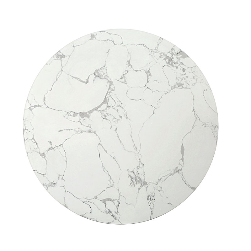 Clayten Round White Marble and Espresso Wood Coffee Table