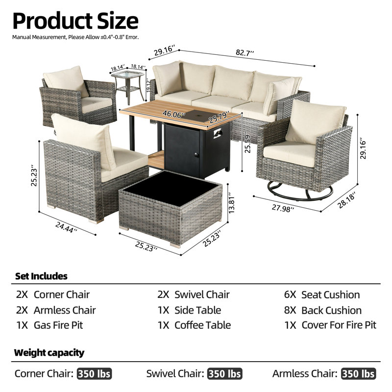 Aliva Wicker 6 - Person Patio Conversation Set with Cushions, Beige