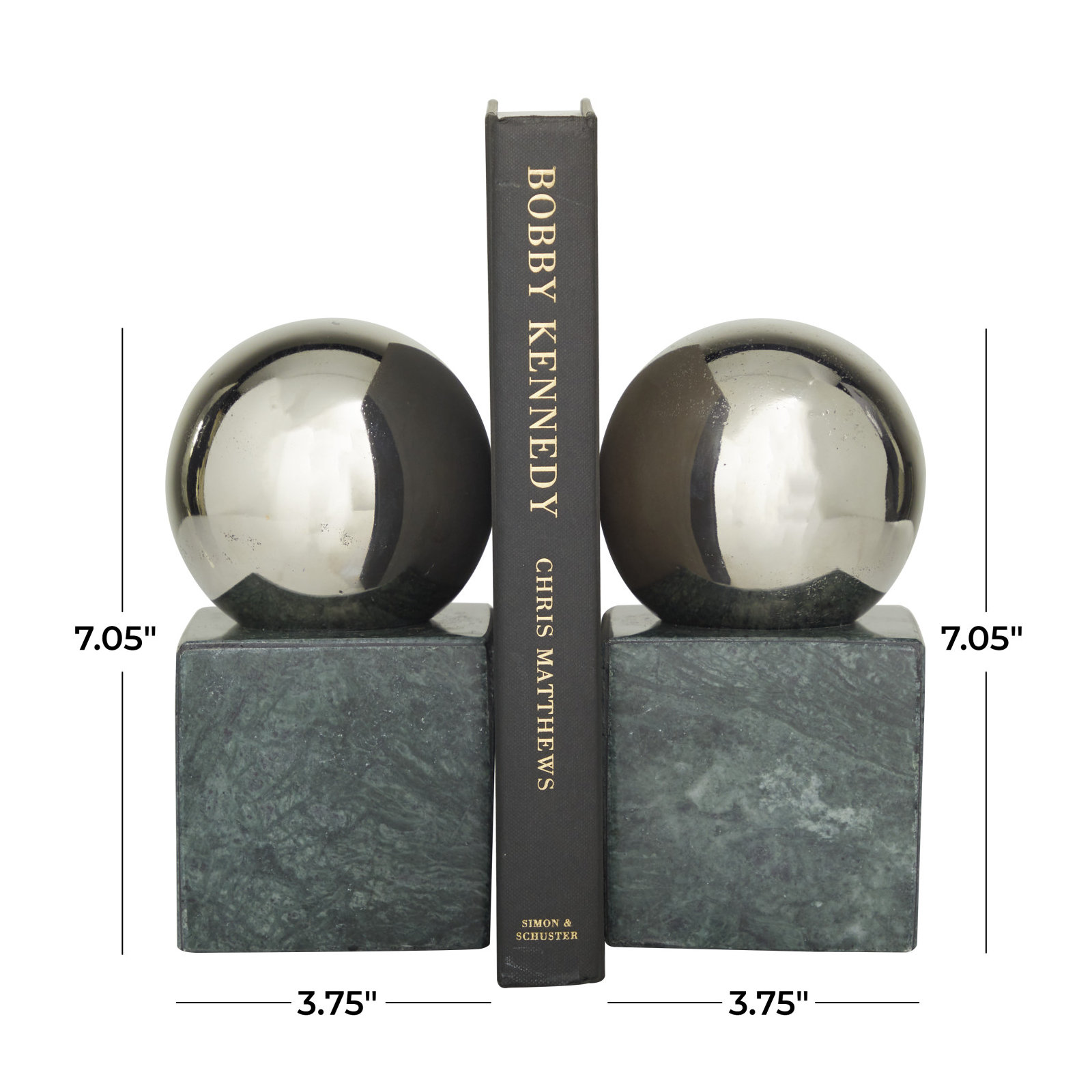Non-skid Bookends, 7.05" H x 3.75" W x 3.75" D, Black/Silver