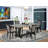 5-Piece Mid Century Table Set Contains a Cement Dining Table and 4 Shitake Linen Fabric Parson Dining Chairs with High Back - Wire Brushed Black Finish-85692386-85692387-130066747